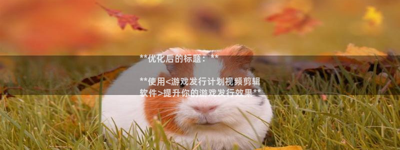 门徒平台商 411O31 门徒：**优化后的标题：**

**使用<游戏发行计划视频剪辑
软件>提升你的游戏发行效果**
